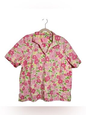 Vintage Y2K Liz Claiborne Pink Floral Button Up Shirt Cottagecore 20W